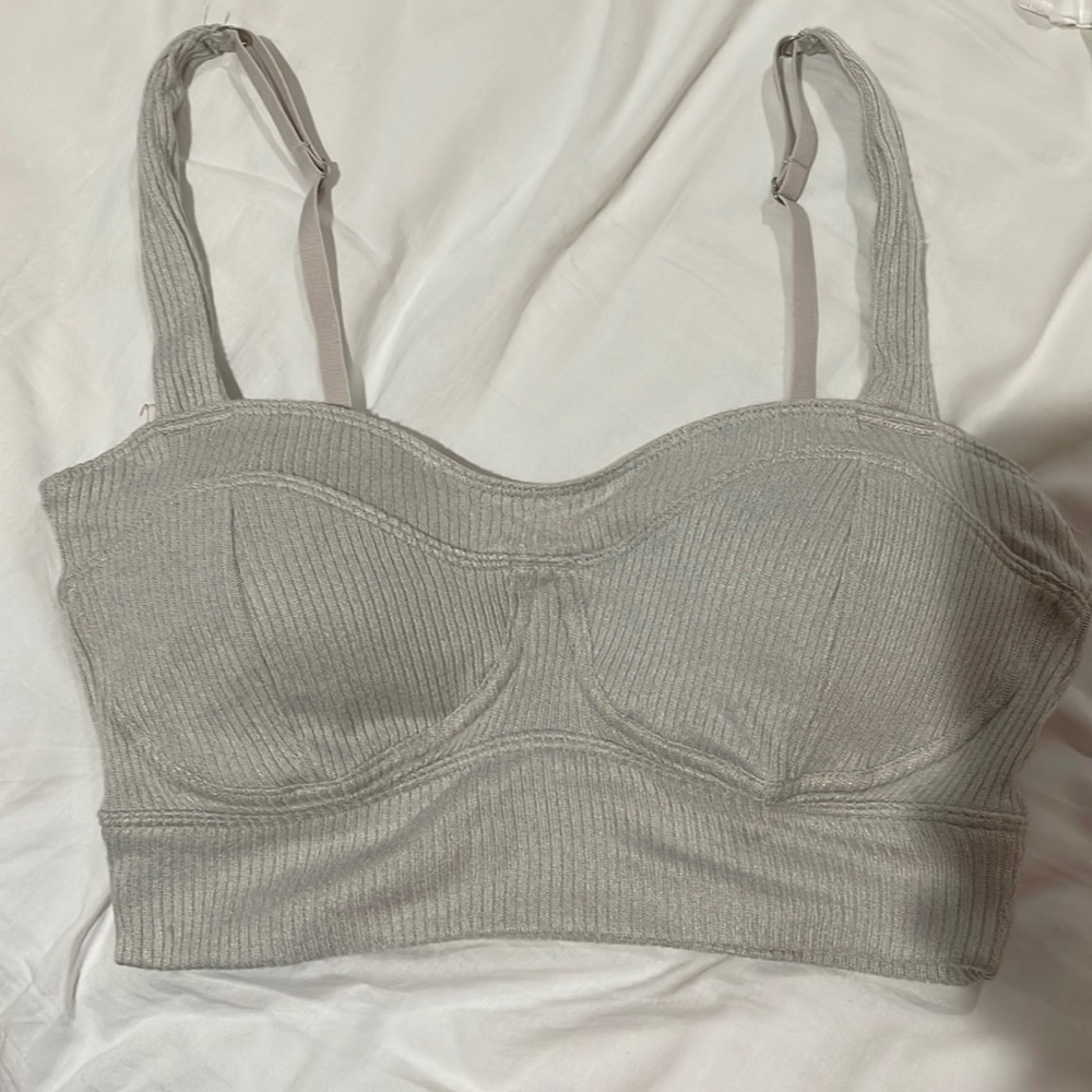 GILLY HICKS HEATHER GRAY RIBBED BUSTIER BRA TOP IN SIZE LARGE - Picture 3 of 6